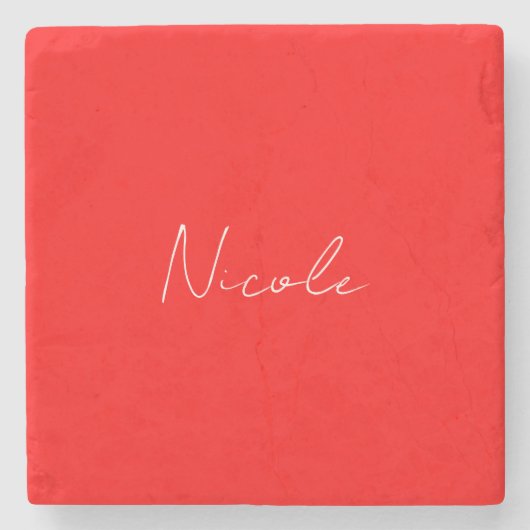 Handwriting Eleganter Name Rot Weiße Farbe Schlich Steinuntersetzer (Vorderseite)