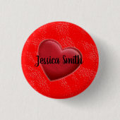 Handwriting Eleganter Name Rotes Herz Liebe Romanc Button (Vorderseite)