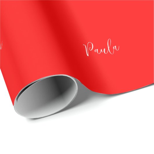 Handwriting Elegantname Red Color Schlicht Geschenkpapier (Rolleneckpunkt)
