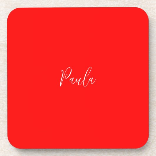 Handwriting Elegantname Red Color Schlicht Getränkeuntersetzer (Vorderseite)