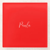 Handwriting Elegantname Red Color Schlicht Glasuntersetzer (Vorderseite)