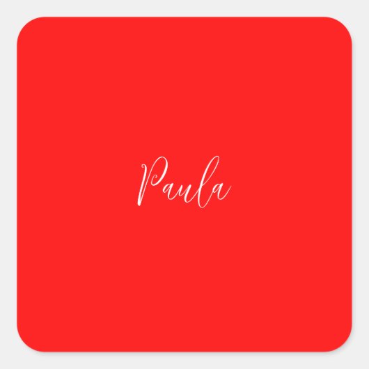 Handwriting Elegantname Red Color Schlicht Quadratischer Aufkleber (Vorderseite)