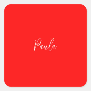 Handwriting Elegantname Red Color Schlicht Quadratischer Aufkleber