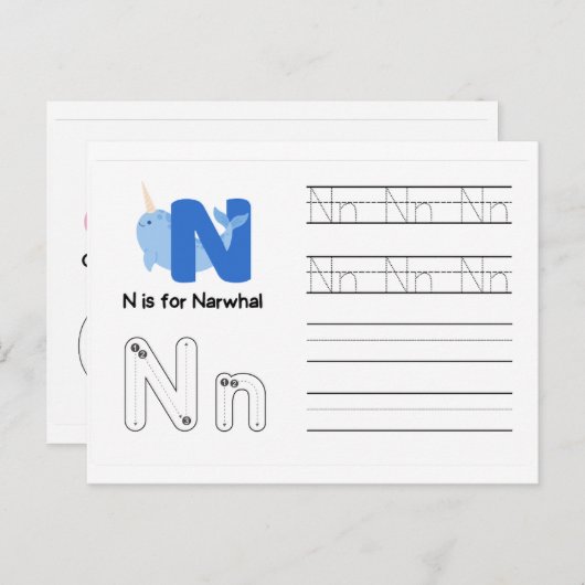 Handwriting-FlashCards für Kindergarten | N,O | Postkarte (Vorne/Hinten)