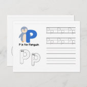 Handwriting-FlashCards für Kindergarten | P,Q | Postkarte (Vorne/Hinten)