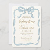 Handwriting Funky Blue Ribbon gestreift Einladung (Vorderseite)
