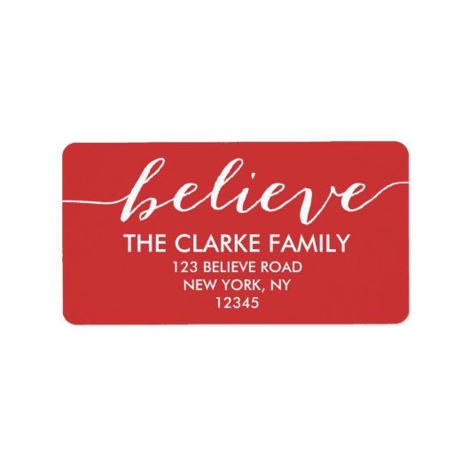 Handwriting Glaube an Red White Holiday Gruß Adressaufkleber (Vorne)