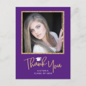 Handwriting Gold & Lila Abschluss Vielen Dank Postkarte (Vorderseite)