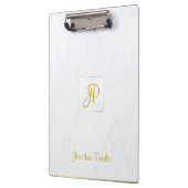 Handwriting Gold Monogram Moderne Elegante Marmor Klemmbrett (Links)