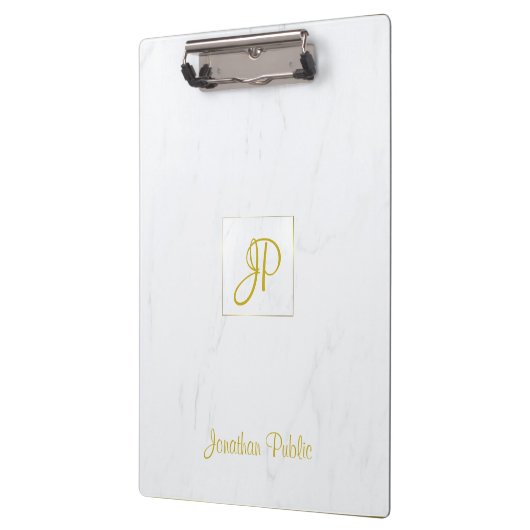Handwriting Gold Monogram Moderne Elegante Marmor Klemmbrett (Links)