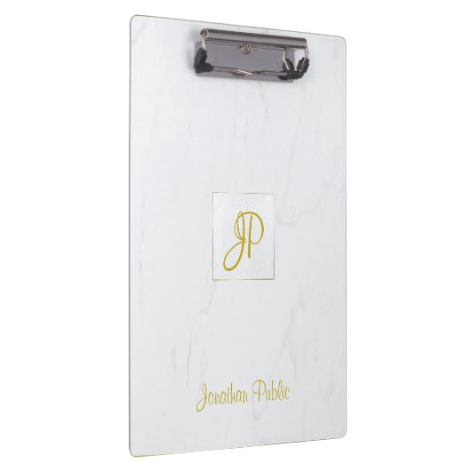Handwriting Gold Monogram Moderne Elegante Marmor Klemmbrett (Rechts)