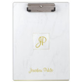 Handwriting Gold Monogram Moderne Elegante Marmor Klemmbrett (Vorderseite)