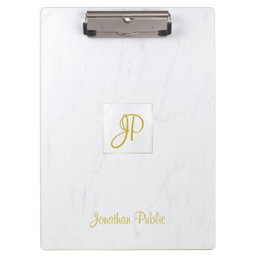 Handwriting Gold Monogram Moderne Elegante Marmor Klemmbrett (Vorderseite)