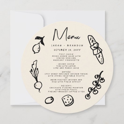 Handwriting Hand drawn Retro Wedding Menu Einladung (Vorderseite)