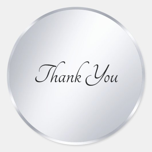 Handwriting Modern Danke Text Metallic Silver Runder Aufkleber (Vorderseite)