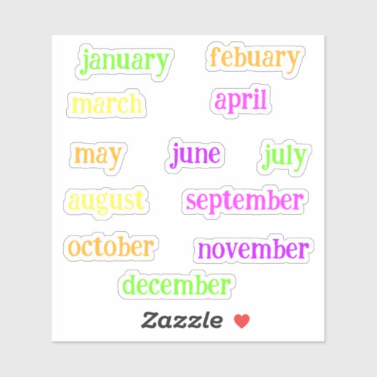Handwriting Monate des Jahres Skriptneons Aufkleber (Blatt)