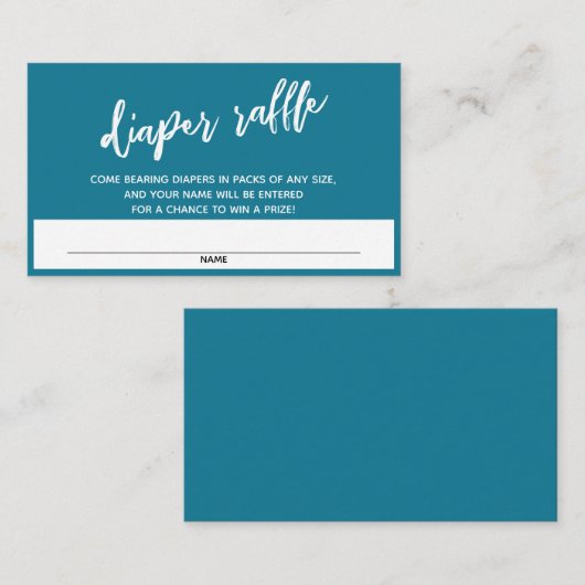 Handwriting Mosaic Blue Diaper Raffle Ticket Begleitkarte (Vorne/Hinten)