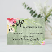 Handwriting Painted Blumengrün Holz Song Anfrage RSVP Karte (Stehend Vorderseite)