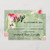 Handwriting Painted Blumengrün Holz Song Anfrage RSVP Karte (Vorne/Hinten)