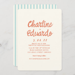 Handwriting Pastel Retro Einfache Hochzeit Einladung