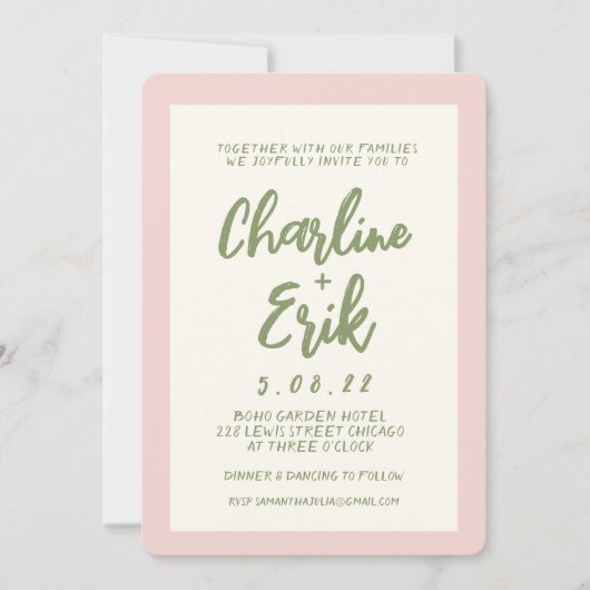 Handwriting Pastel Retro Hochzeitkarte Einladung (Vorderseite)