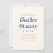 Handwriting Pastel Retro Hochzeitkarte Einladung (Vorderseite)