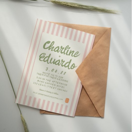 Handwriting Pastel Retro Hochzeitkarte Einladung