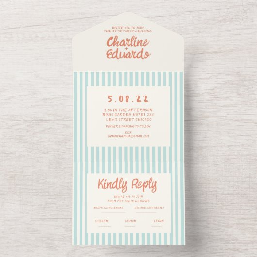 Handwriting Pastel Retro Wedding All In One Einladung (Innen Boden)