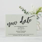 Handwriting Postpected Wedding Update Sage Card Einladung (Stehend Vorderseite)