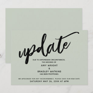 Handwriting Postpected Wedding Update Sage Card Einladung