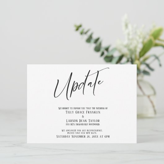 Handwriting Postpected Wedding Update Simple Card Einladung (Stehend Vorderseite)