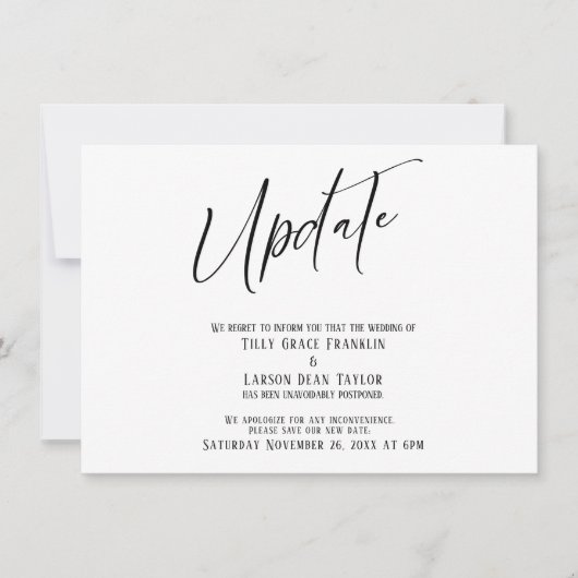Handwriting Postpected Wedding Update Simple Card Einladung (Vorderseite)