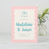 Handwriting Retro Bold Pink Türkis Wedding Save The Date (Stehend Vorderseite)