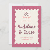 Handwriting Retro Bold Rosa Red Wedding Save The Date (Vorderseite)