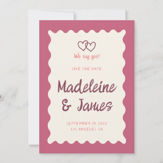 Handwriting Retro Bold Rosa Red Wedding Save The Date (Vorderseite)