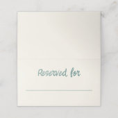 Handwriting Retro Green Blue Wedding Table Platzkarte (Außenseite Aufgefaltet)