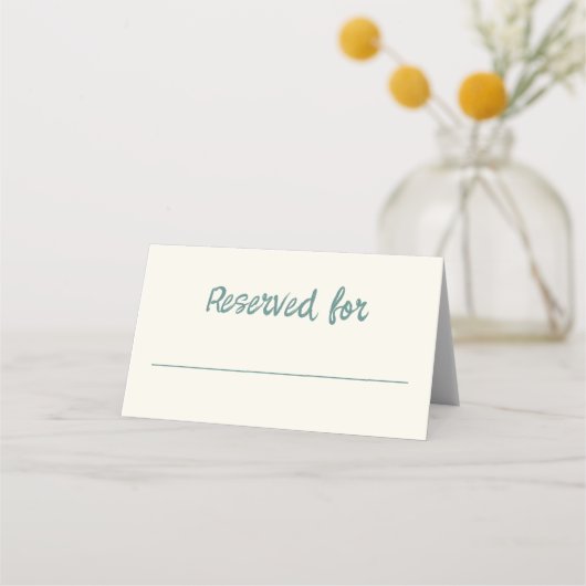 Handwriting Retro Green Blue Wedding Table Platzkarte (Vorderseite)