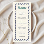 Handwriting Retro Wavy Frame Green Blue Hochzeit Menükarte<br><div class="desc">Handwriting Retro Wavy Frame Green Blue Wedding Menu Card</div>