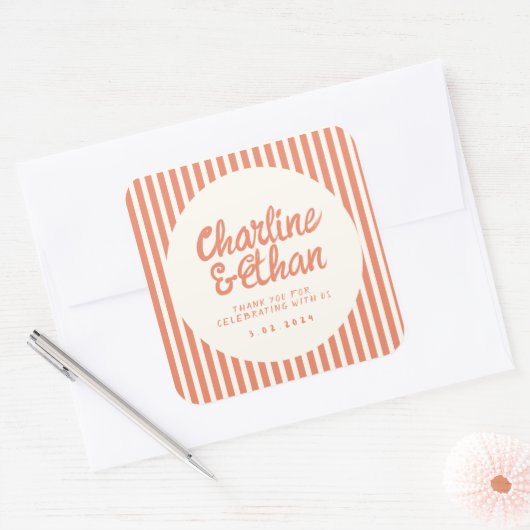 Handwriting RetroWedding Rechteckheber Quadratischer Aufkleber (Umschlag)