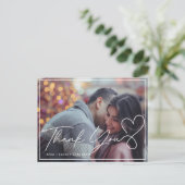Handwriting Rustic Wedding Foto Vielen Dank Postkarte (Stehend Vorderseite)