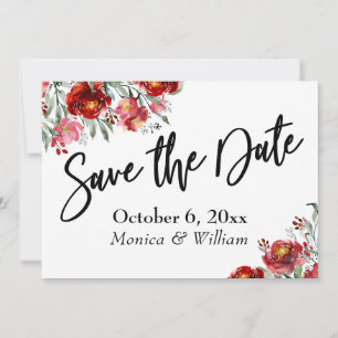 Handwriting Save the Date Burgundy Red Blume