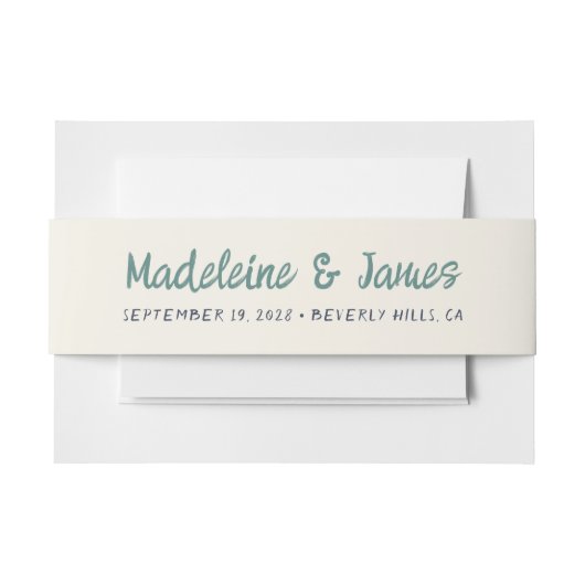 Handwriting Script Green Blue Retro Hochzeit Einladungsbanderole (Vorderseite Beispiel)