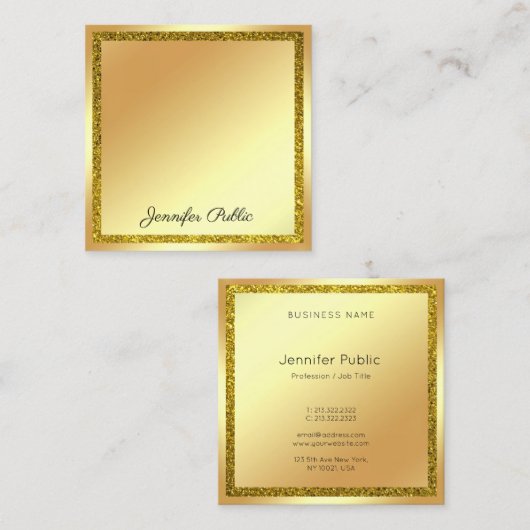 Handwriting Script Moderner Gold Glitzer Elegant Quadratische Visitenkarte (Vorne/Hinten)