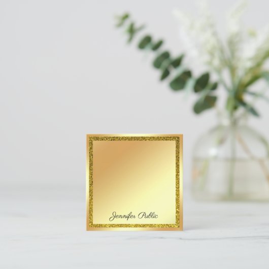 Handwriting Script Moderner Gold Glitzer Elegant Quadratische Visitenkarte (Stehend Vorderseite)