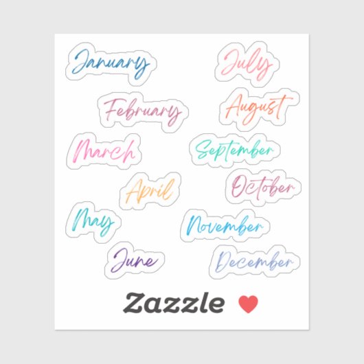 Handwriting Script Rainbow Months of the Year Aufkleber (Blatt)