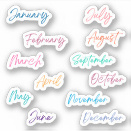 Handwriting Script Rainbow Months of the Year Aufkleber