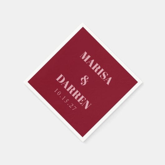 Handwriting Script Whisky Red Pink Custom Wedding Serviette (Ecke)