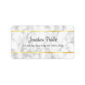 Handwriting Script White Marble Gold Stripes Adressaufkleber (Vorne)