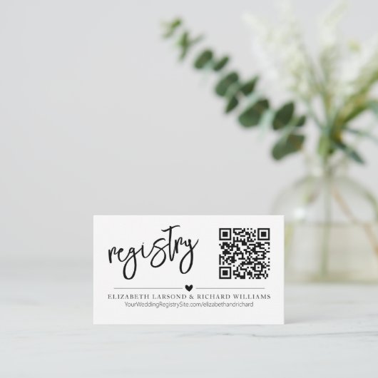 Handwriting Simple Modern Wedding Registry QR Begleitkarte (Stehend Vorderseite)
