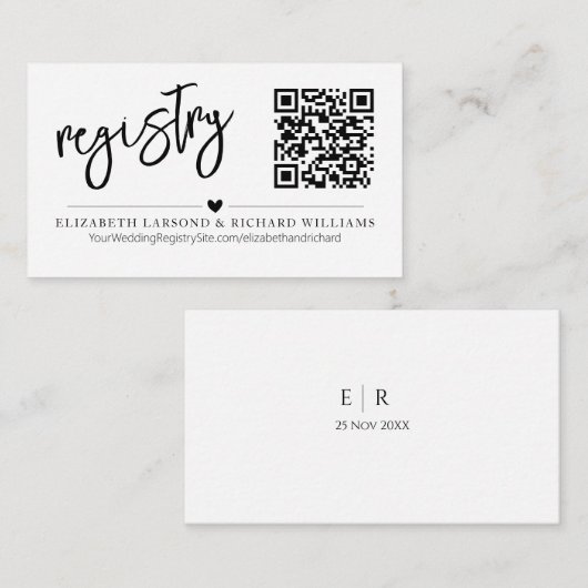 Handwriting Simple Modern Wedding Registry QR Begleitkarte (Vorne/Hinten)